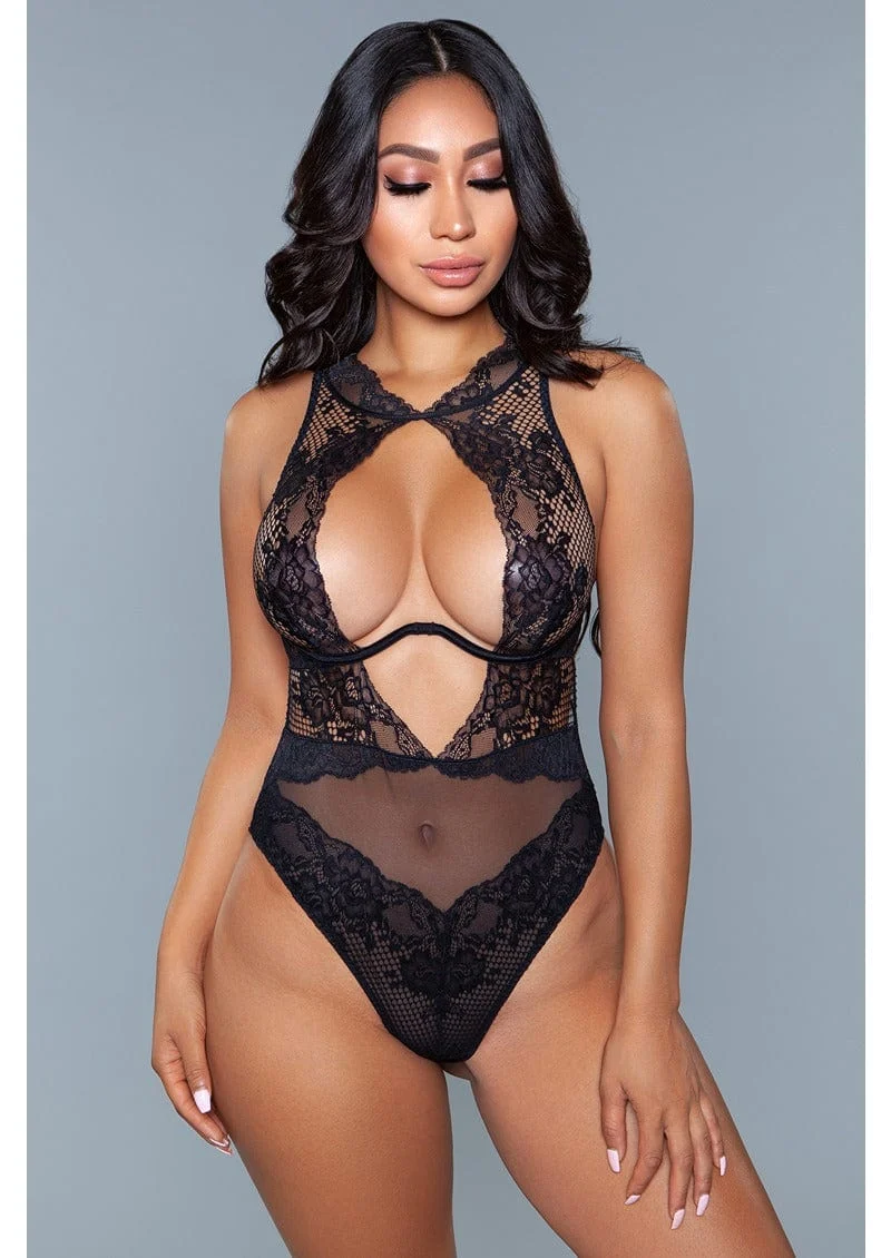 Davina Lace and Mesh Bodysuit with Underwire Support