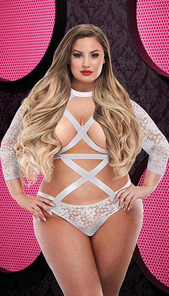 Open Cup Teddy Bodysuit with Long Sleeves and Strappy Details