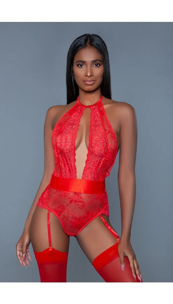 BeWicked Ophelia Bodysuit with Floral Lace and Halter Neck