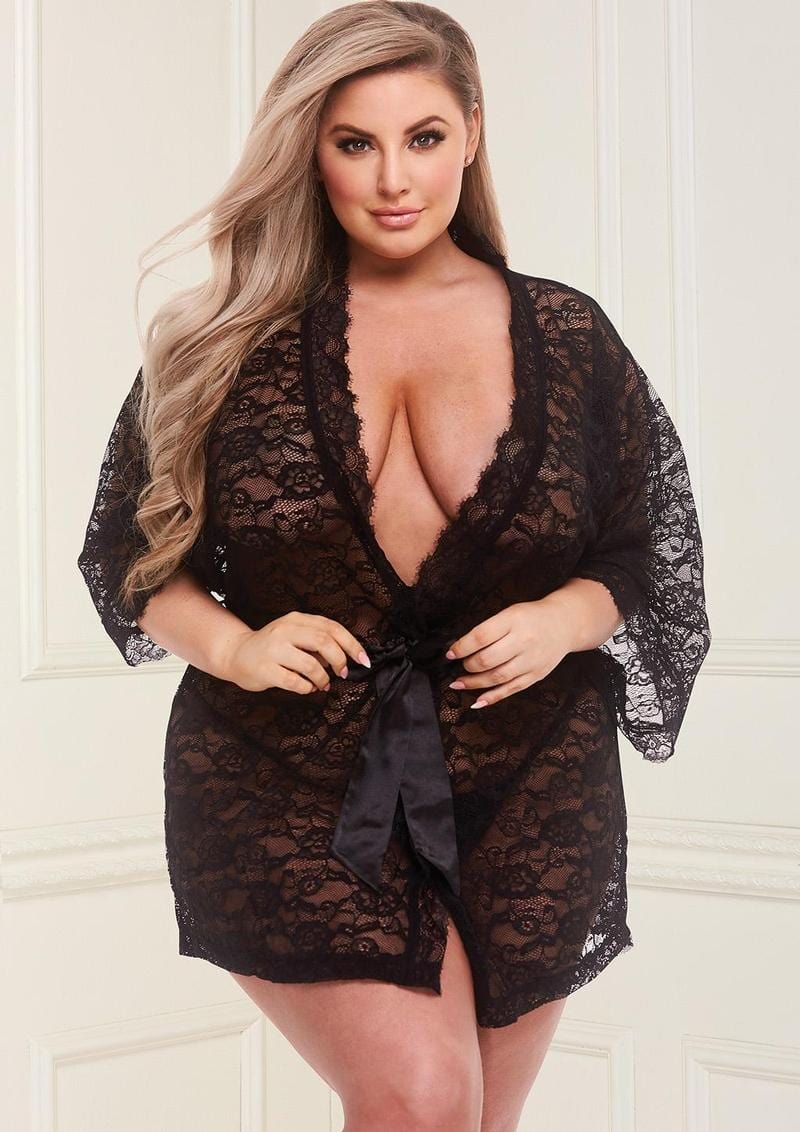 Allover Lace and Satin Robe By Baci Lingerie