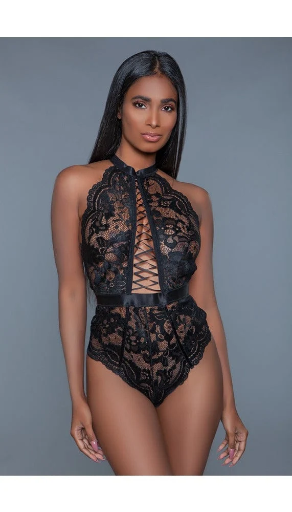 BeWicked Margot Bodysuit with Satin Lace-Up Halter Neck
