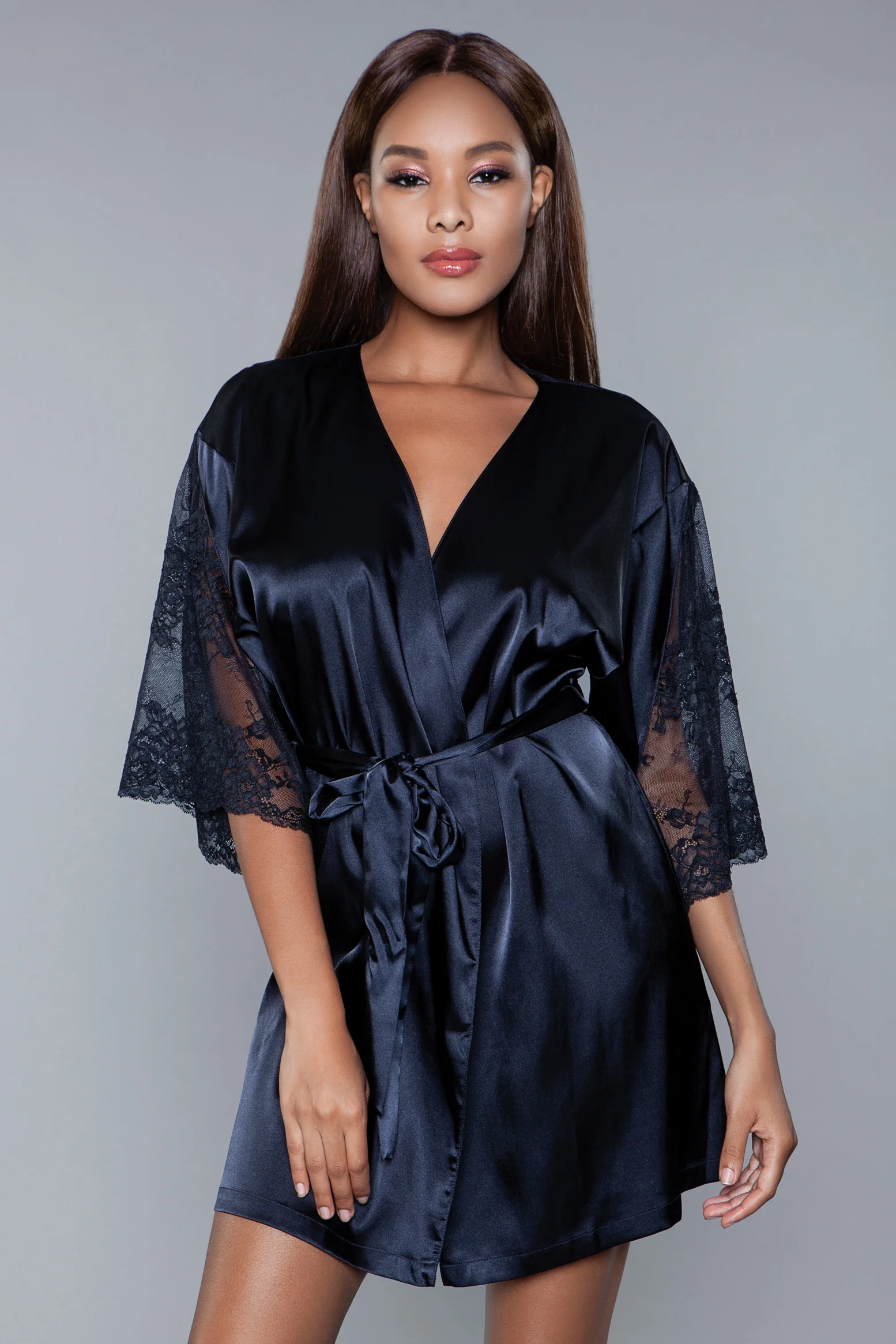 Grace Satin and Lace Robe with Tie Sash