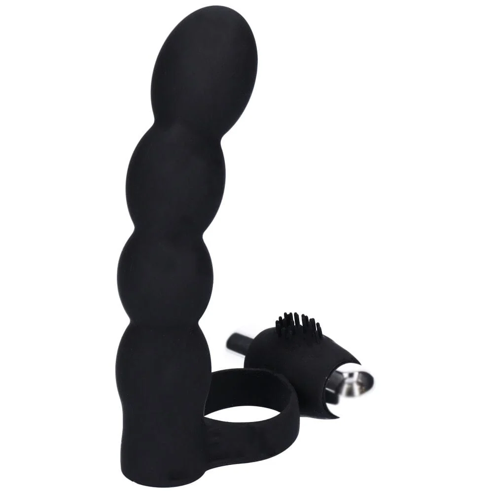 Beaded Double Penetration Vibrating Cock Ring with 10 Settings