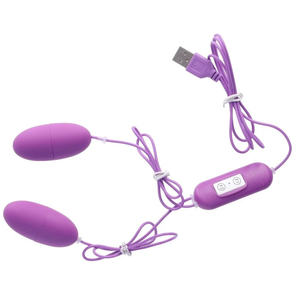 USB Powered Double Vibrating Bullet Eggs in Purple for Blended Orgasms