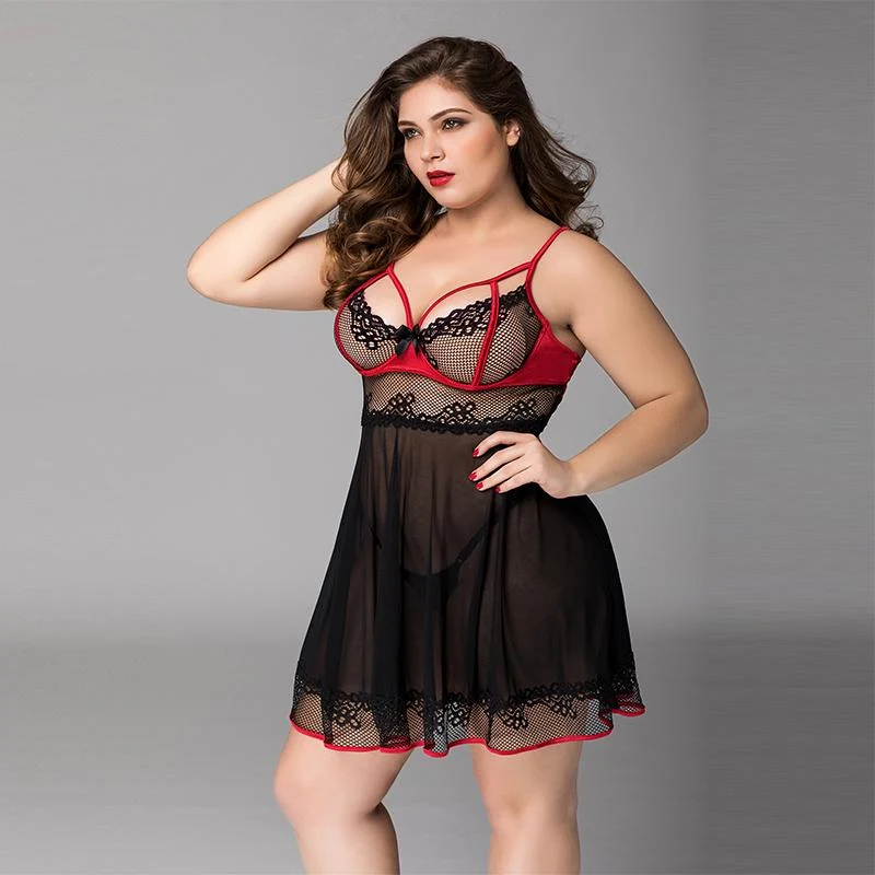 Kissablegs Black and Red Sheer Babydoll Lingerie - L-XL