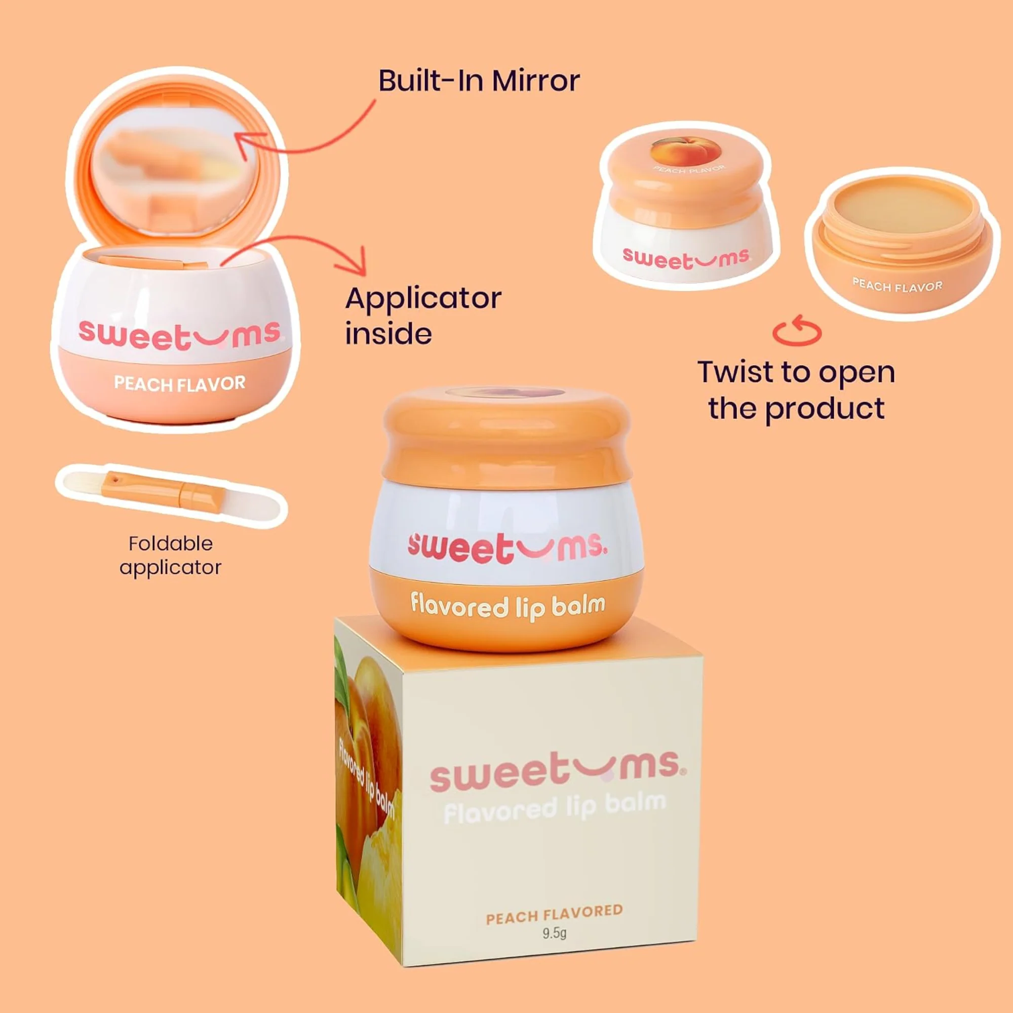 Sweetums Flavored Lip Balm in Peach, Vanilla and Sweet Cherry