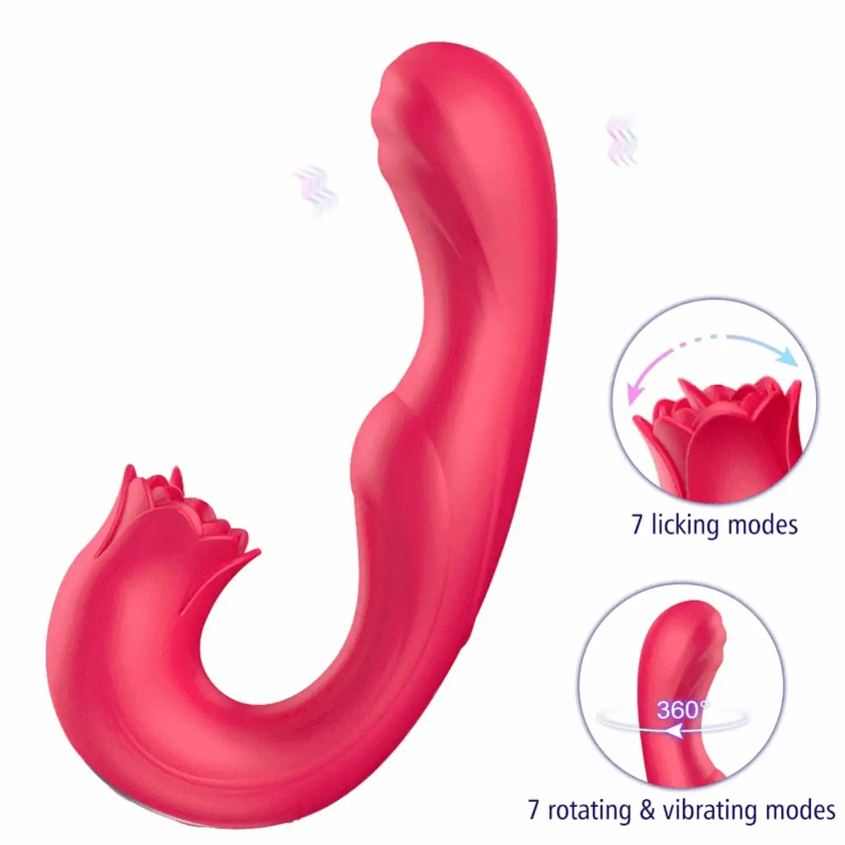 Twirling Tongue Tease - Silicone Rotating G-Spot Vibe & Clit Licking Rose