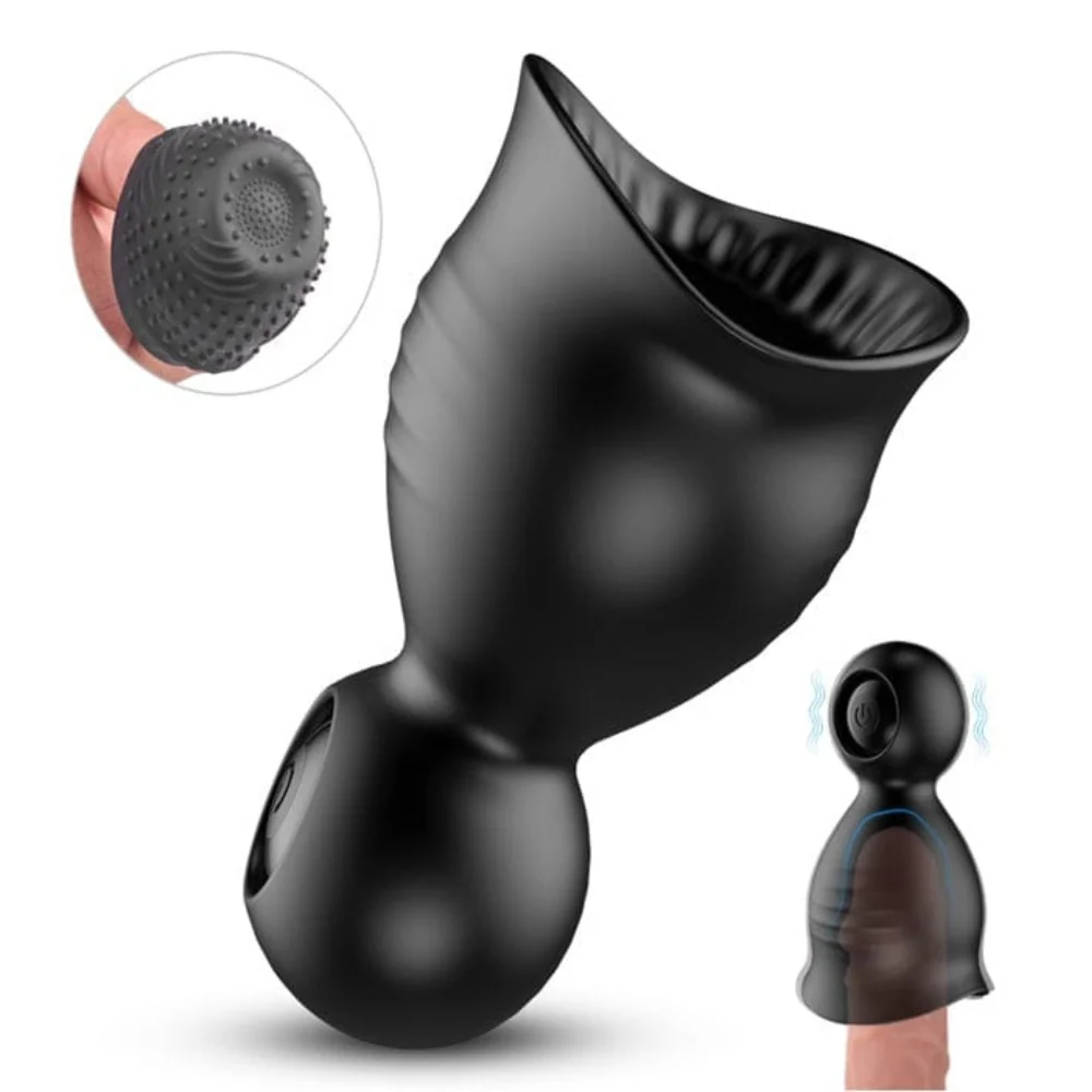 Eros Penis Head Massager with 9 Vibration Modes and Textured Sleeve