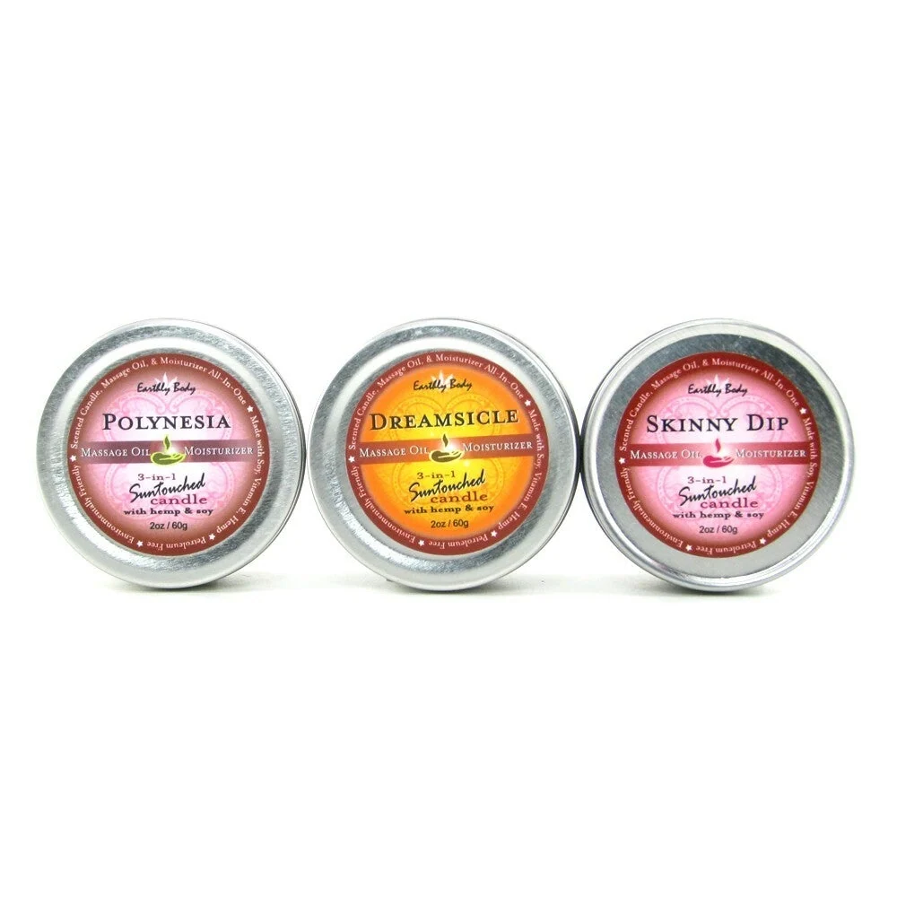 Earthly Body Hemp Seed Massage Candle Trio Set with Organza Bag
