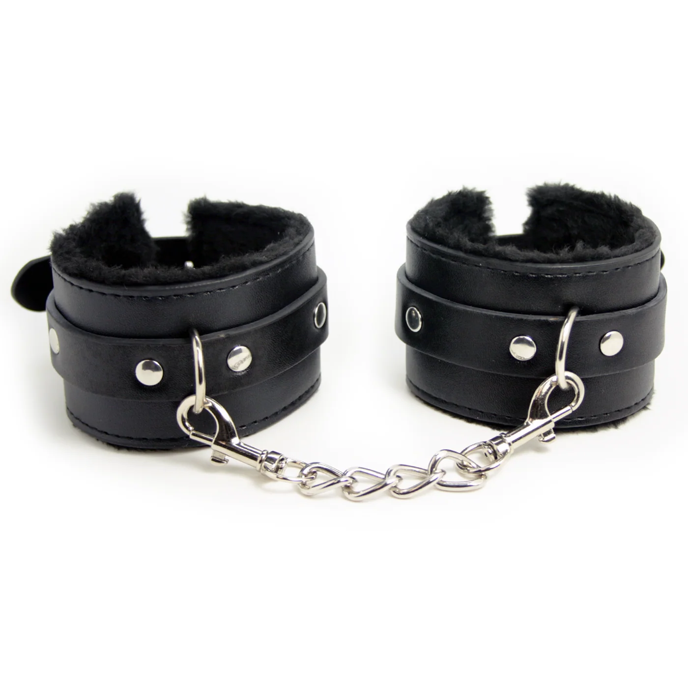 Adjustable Faux Leather Wrist Cuffs with Faux Fur Lining by Dark Amour