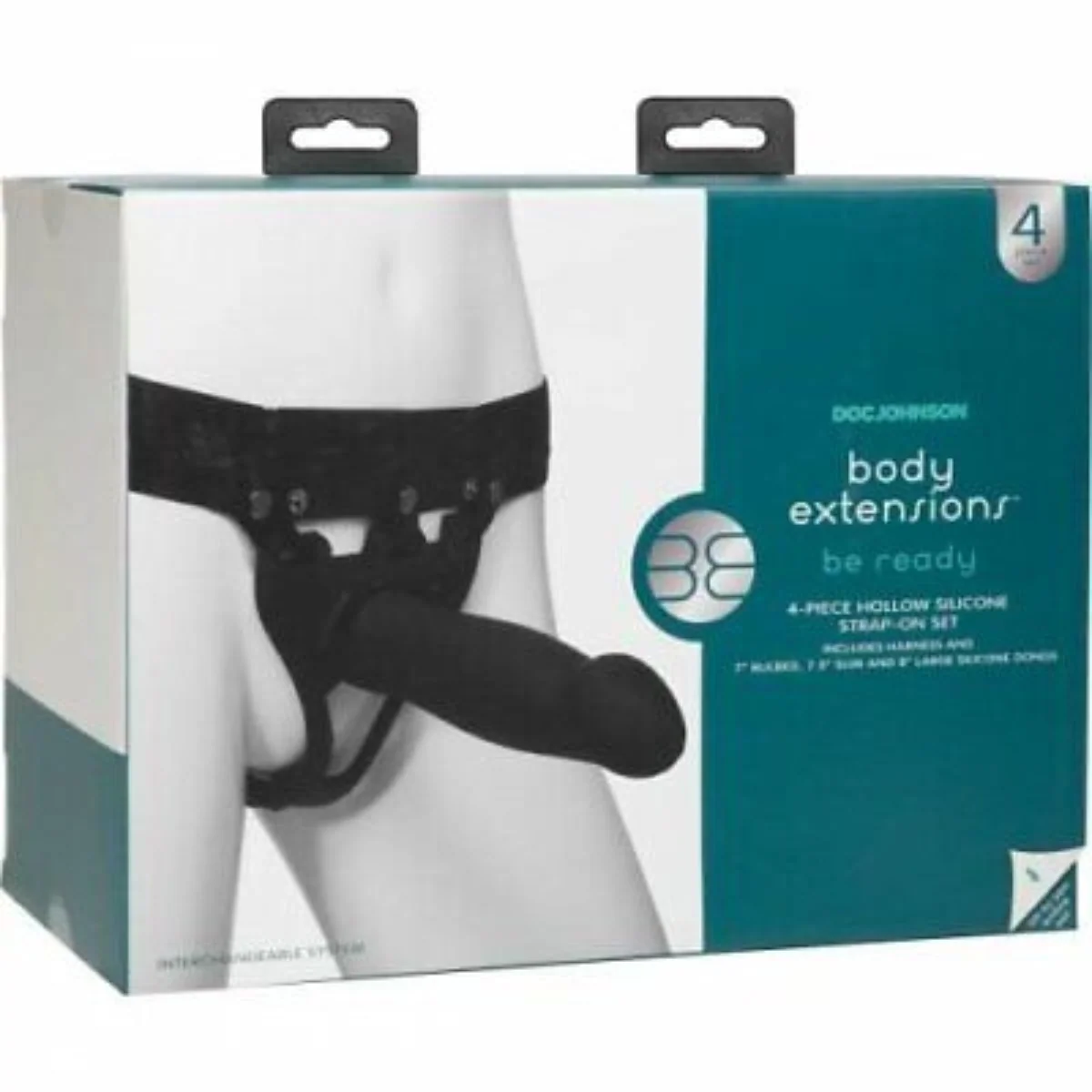 Body Extensions Be Ready Silicone Strap-On Harness with 3 Hollow Dildos (4 piece set)