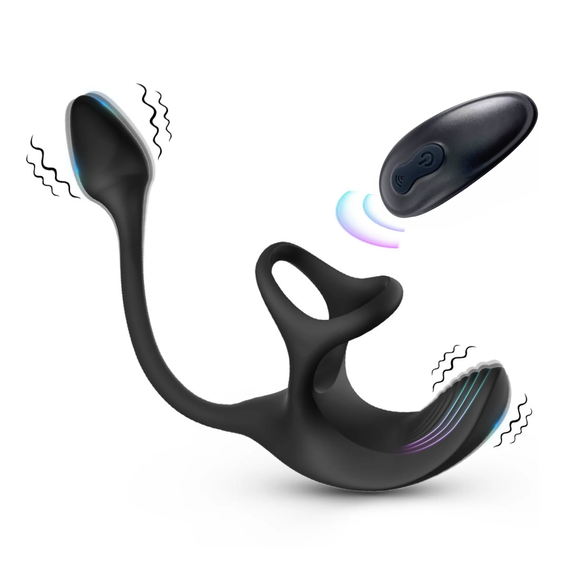 Triple Stimulating Vibrating Silicone Cock Ring with Remote - Penis, Scrotum, and Anal Vibes!