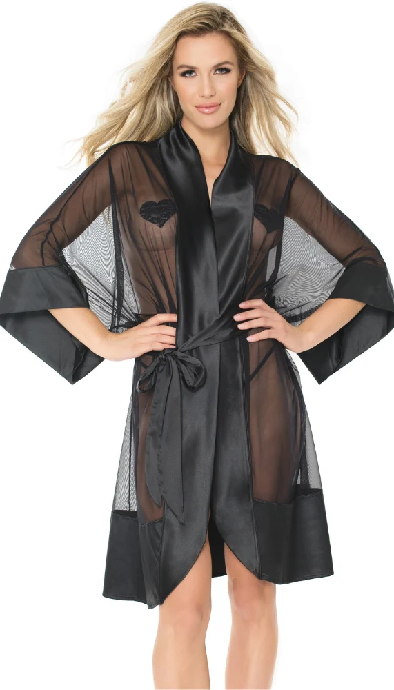 Sheer Black Robe For Layering Over Bedroom Lingerie