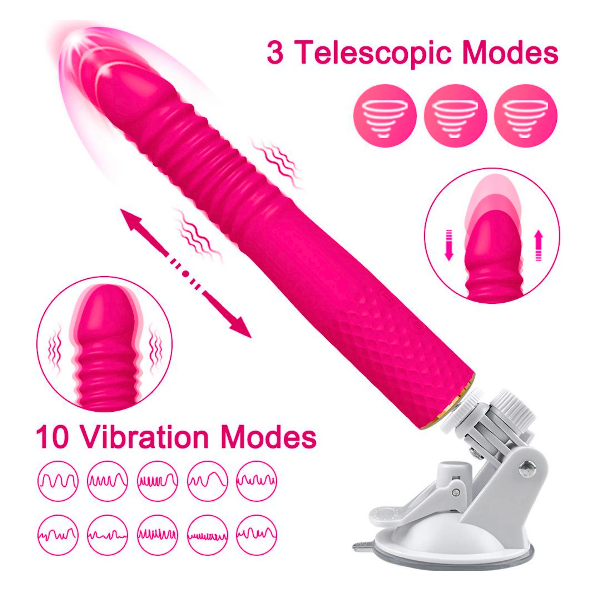 Thrusting and Vibrating Suction Cup Dildo - Easy, Deep, Hands-free O's!
