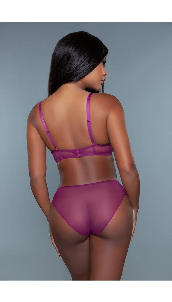 Sabrina Low-Rise Bikini Panty with Sheer Mesh Satin and Caged Front