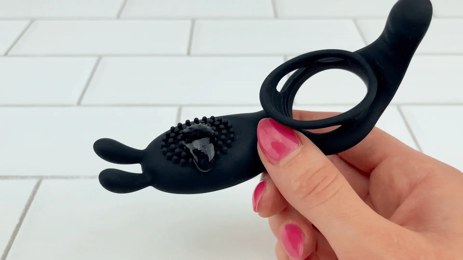 Silicone Vibrating Rabbit Cock Ring with Ball Tickler