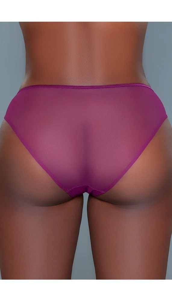 Sabrina Low-Rise Bikini Panty with Sheer Mesh Satin and Caged Front