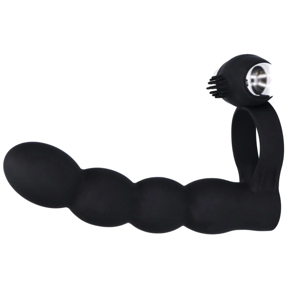 Beaded Double Penetration Vibrating Cock Ring with 10 Settings