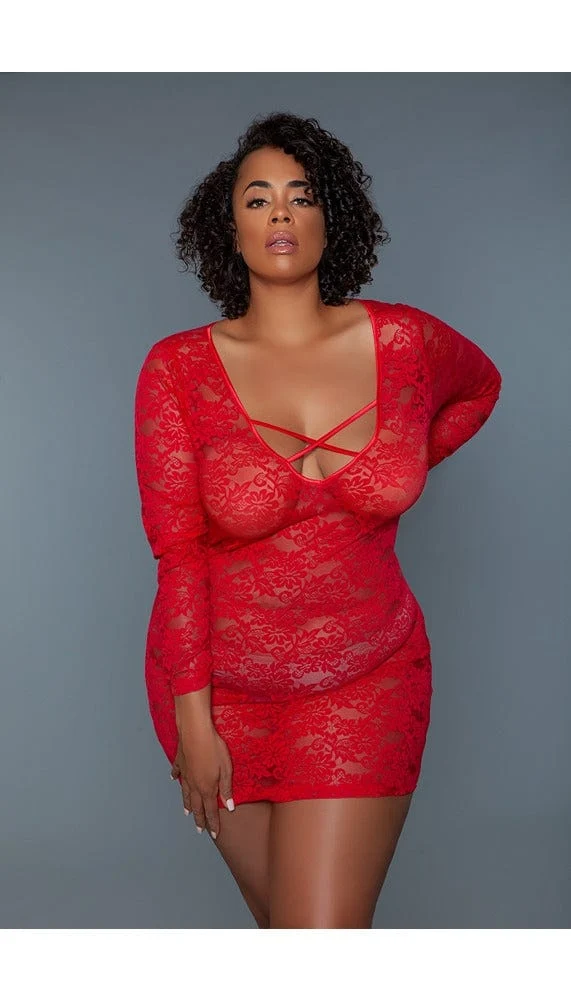 Lynn Sheer Lace Chemise with Crisscross Straps