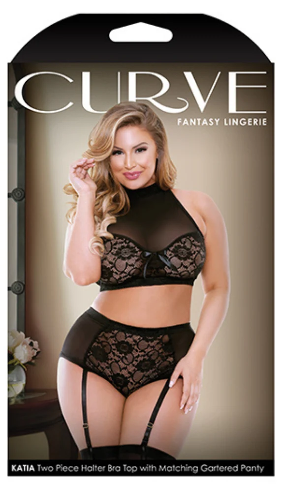 Katia Two Piece Halter Bra Top with Matching Gartered Panty