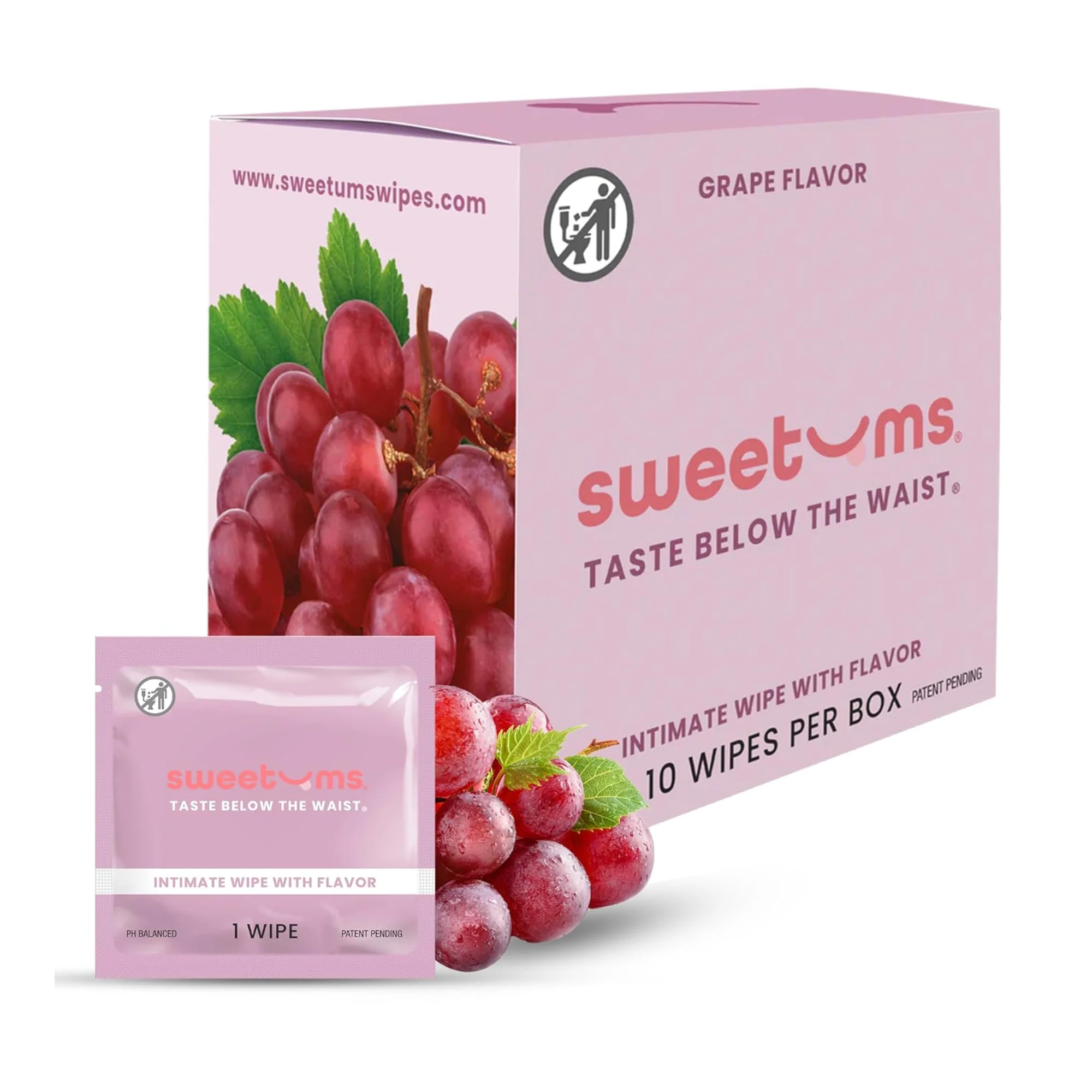 Sweetums Flavored Intimate Wipes in Cherry and Grape, 10 per Box