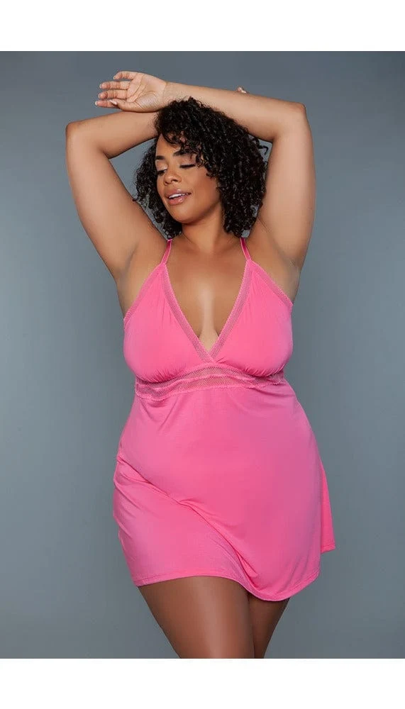 Hailee V-Neck Babydoll in Mini Length with Sheer Mesh Waist
