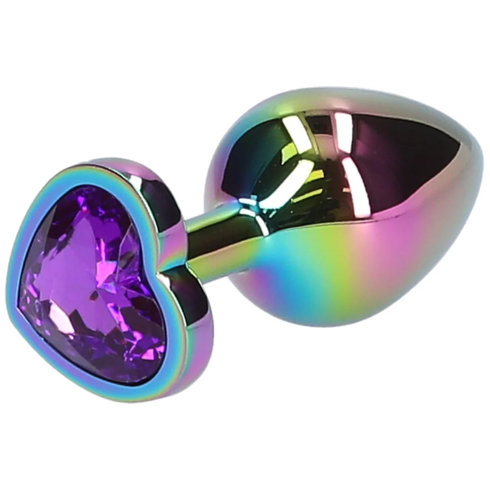 Rainbow Faux Jeweled Metal Butt Plug for Temperature Play