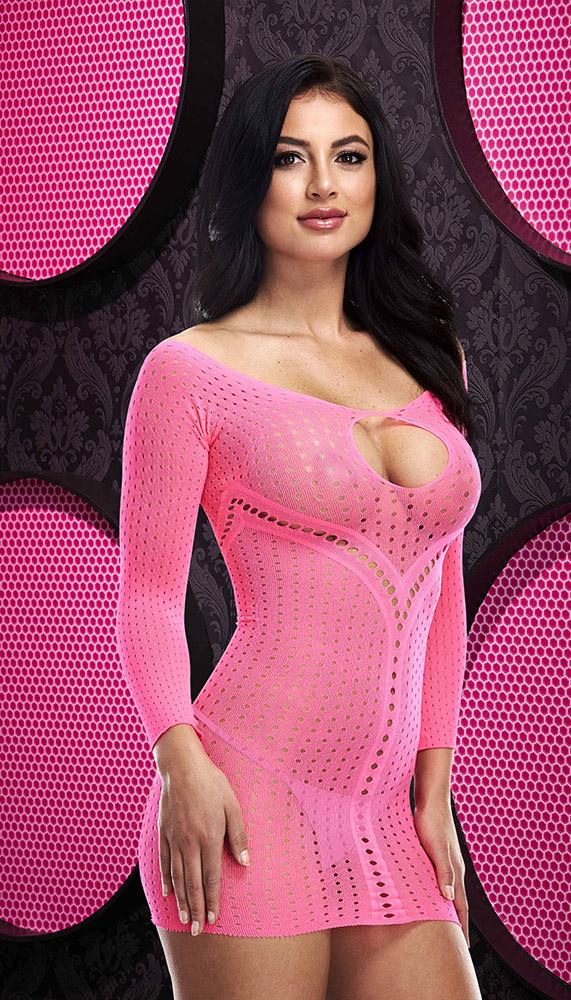 Long Sleeve Keyhole Mini Dress in Body-Hugging Fabric