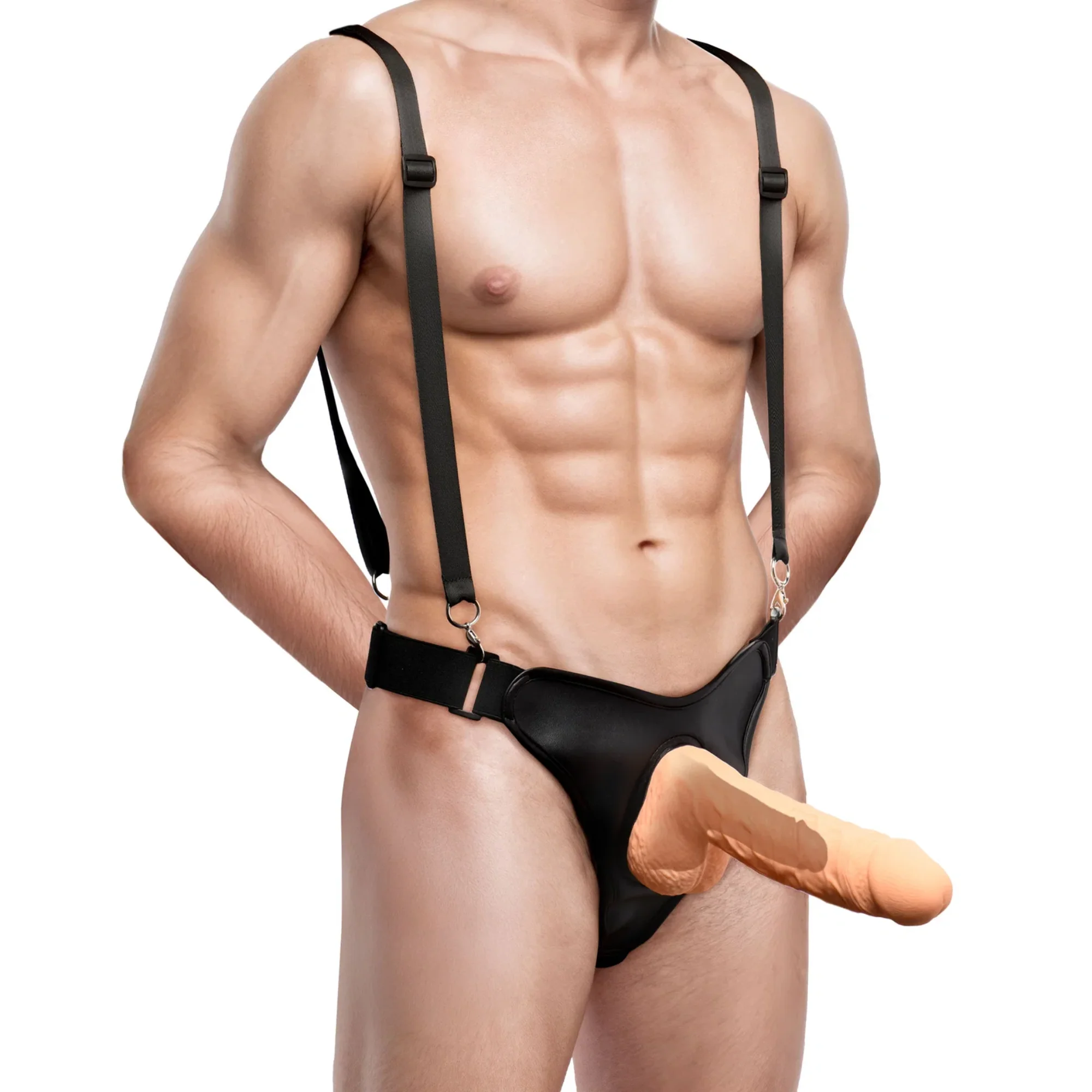 Master Series Magnum 9 Inch Hollow Silicone Dildo with Adjustable Harness for Size Play