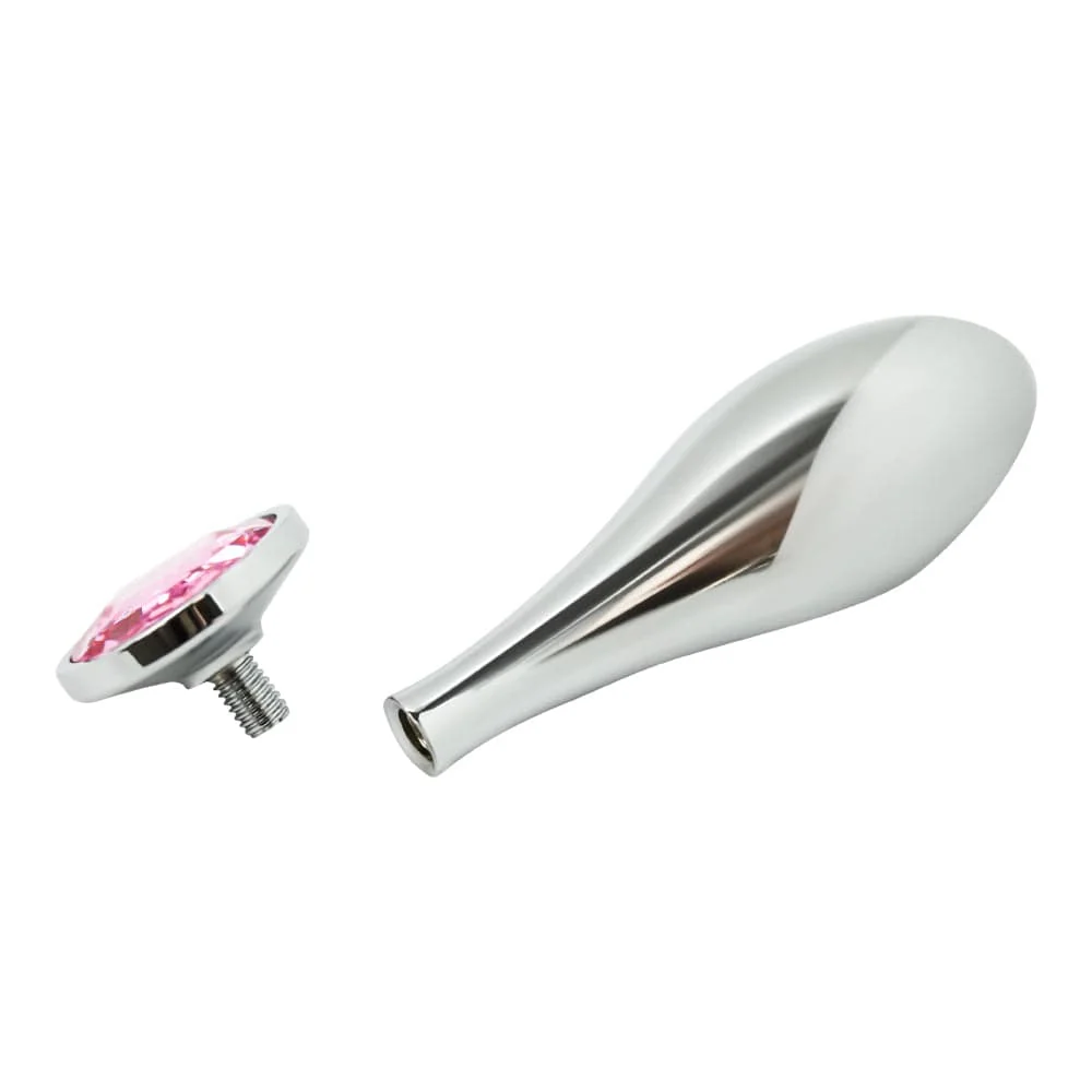 Bulbed Metal Butt Plug with Jewel and Screw-Off Base