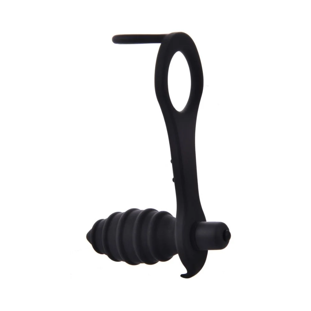 Rippled Vibrating Anal Plug with Cock Ring and Perineum Massager
