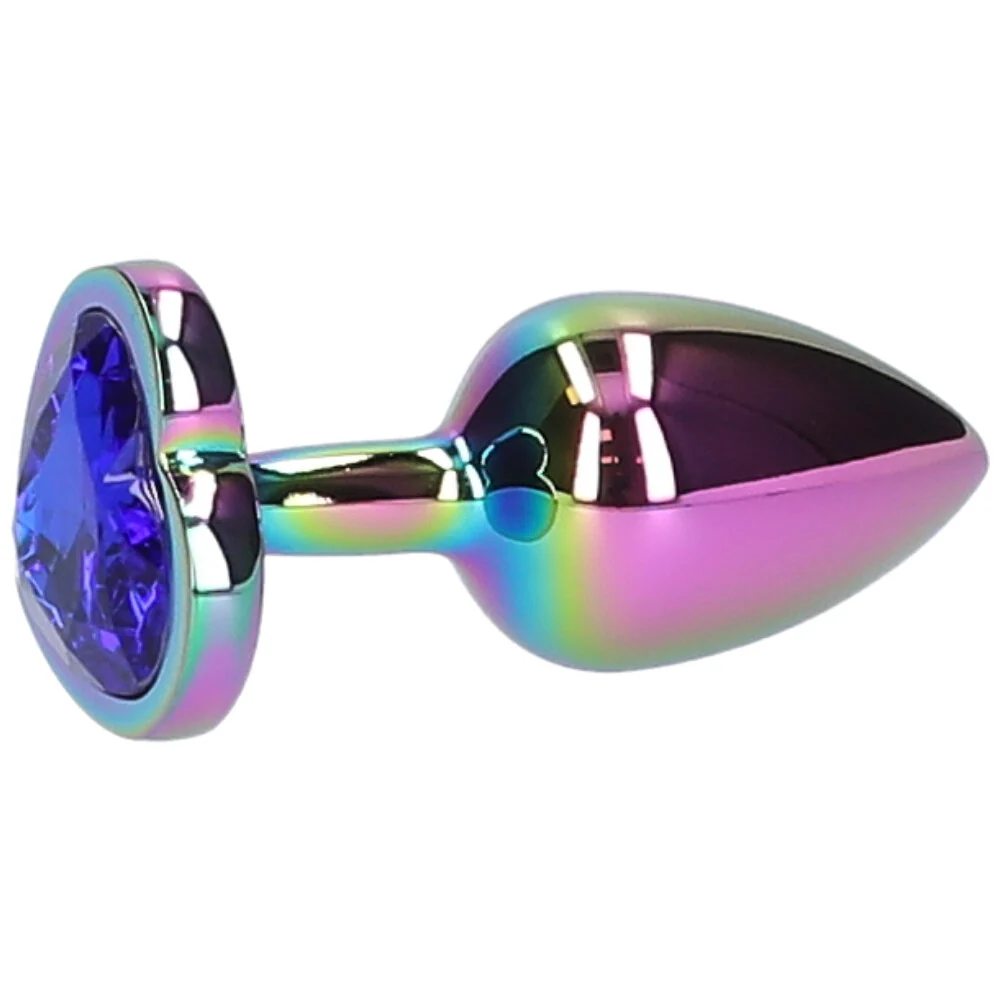 Rainbow Faux Jeweled Metal Butt Plug for Temperature Play