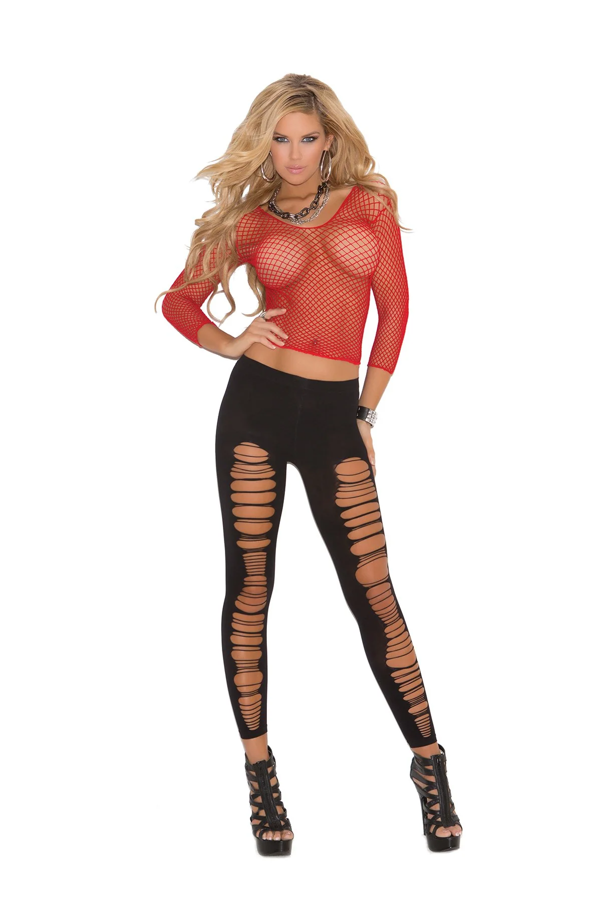Elegant Moments Fence Net Long Sleeve Top in One Size and Queen