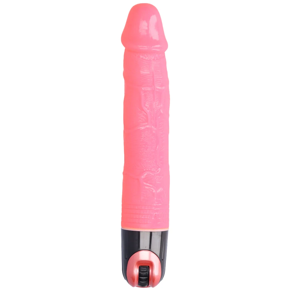 9.5 Inch 长款血管纹理振动 Pink 假阳具 带多速旋钮