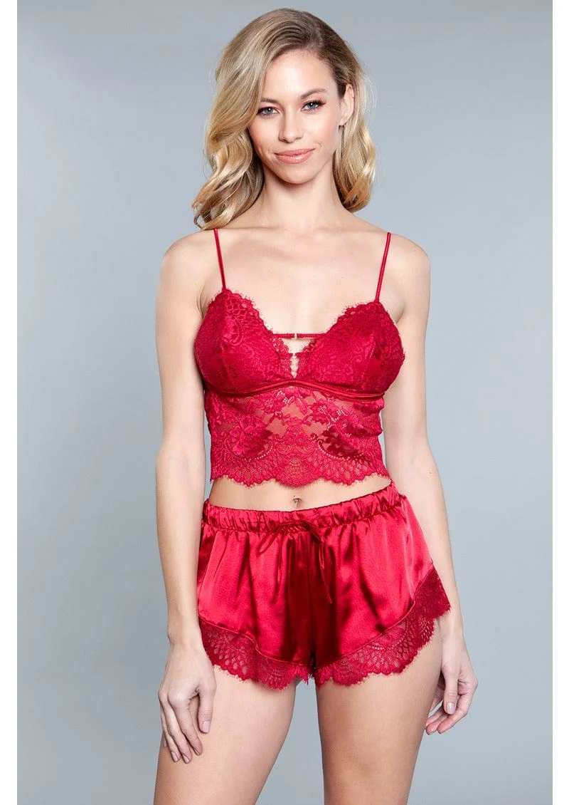 Kristal Lace Top and Shorts Set in Satin and Sheer Lace