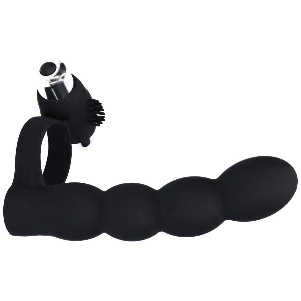 Beaded Double Penetration Vibrating Cock Ring with 10 Settings