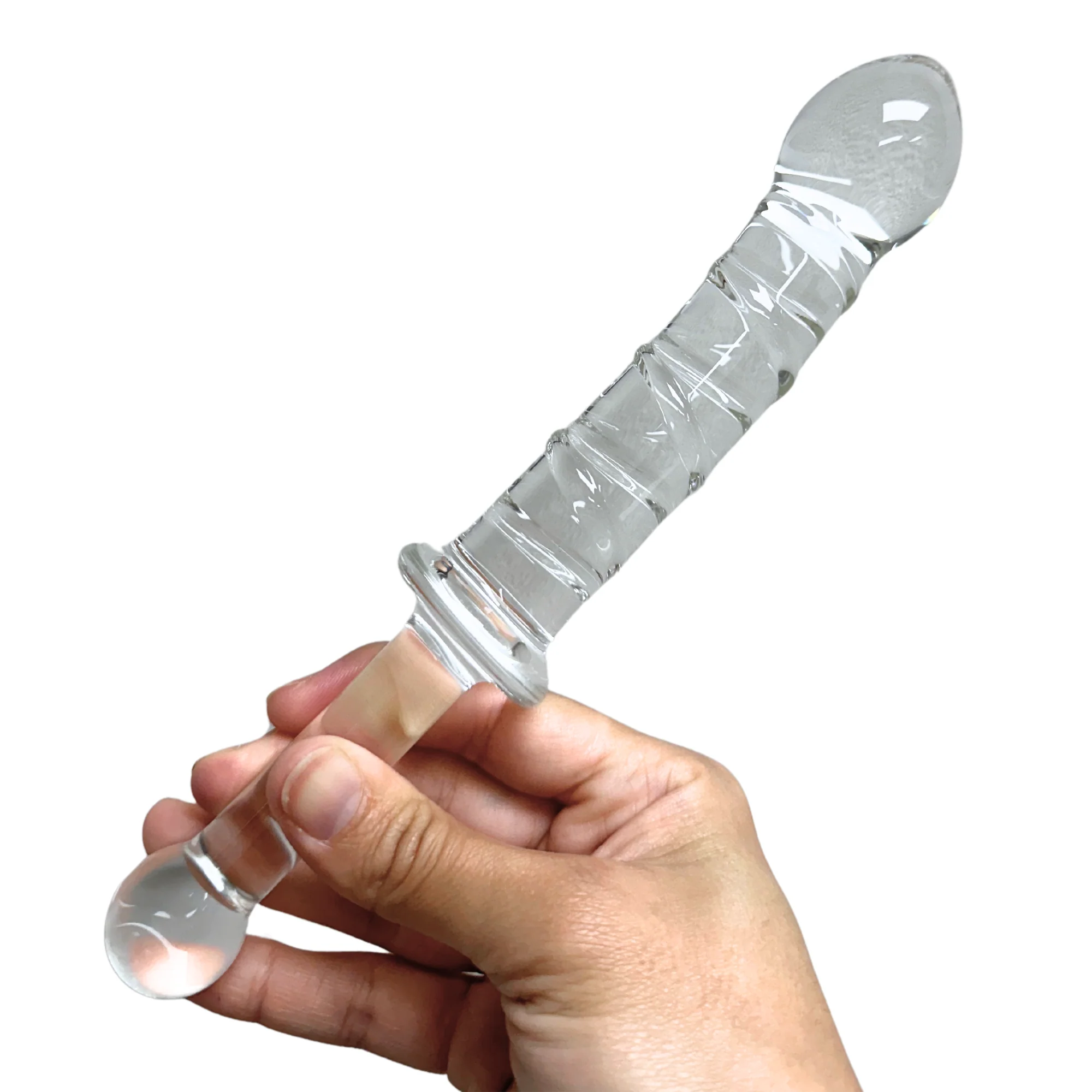 手工纹理玻璃假阳具 易握手柄