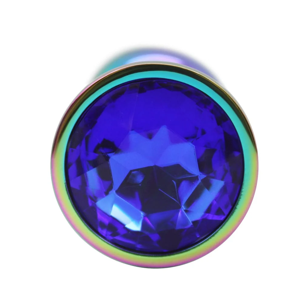 Rainbow Metal Anal Plug With Jewel Base in Three Sizes