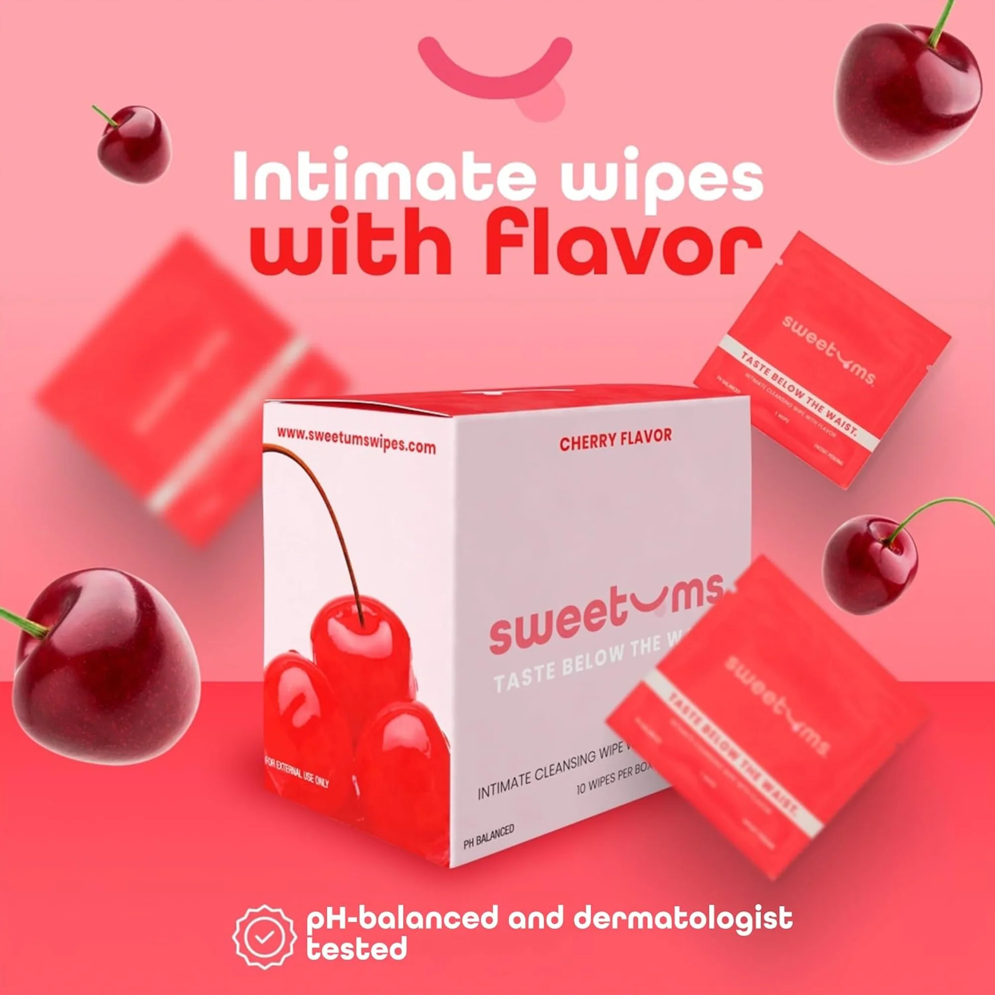 Sweetums Flavored Intimate Wipes in Cherry and Grape, 10 per Box