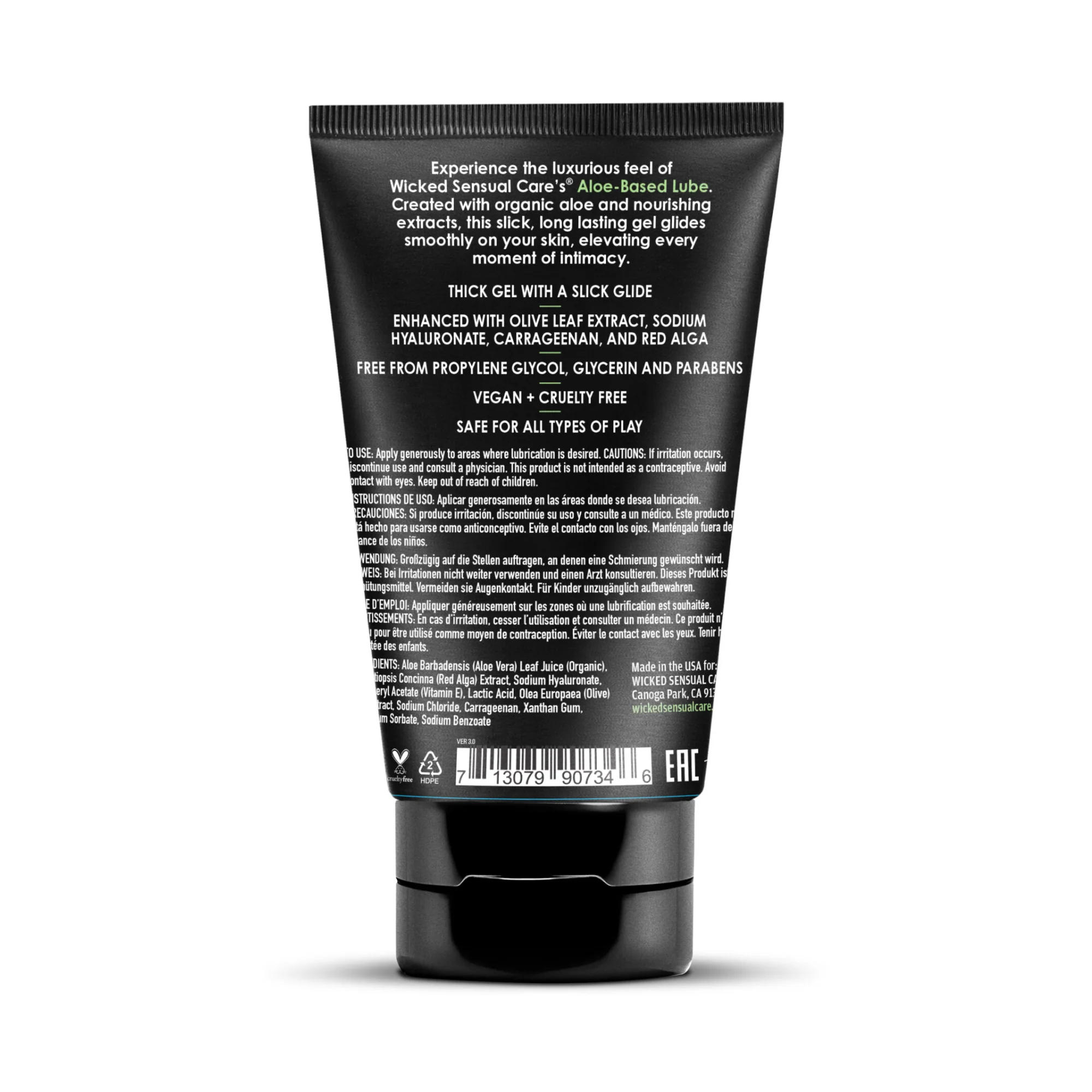 Wicked Sensual Aloe Lubricant 4oz Organic Aloe-Based Gel for Long Play