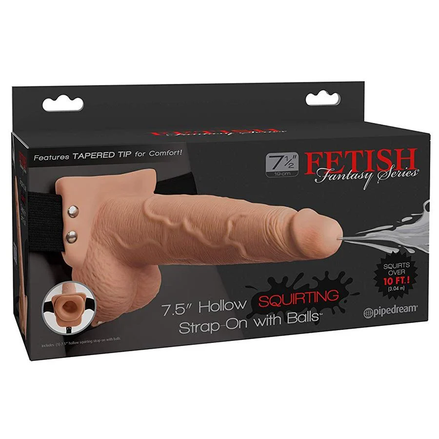 7.5 Inch Squirting Hollow Strap-On With Balls for Couples