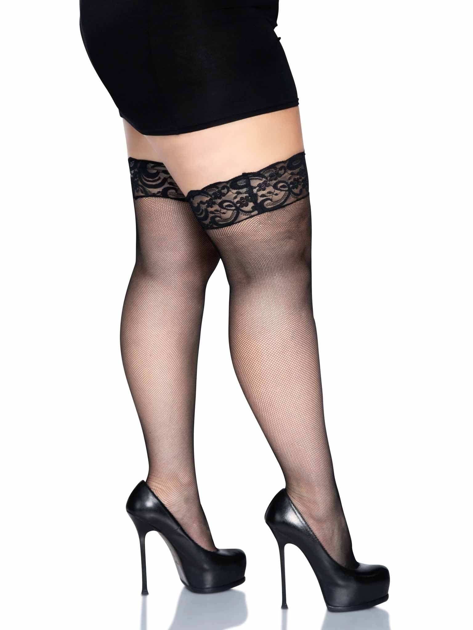 Leg Avenue Stay Up Micro Fishnet Thigh Highs with Lace Tops