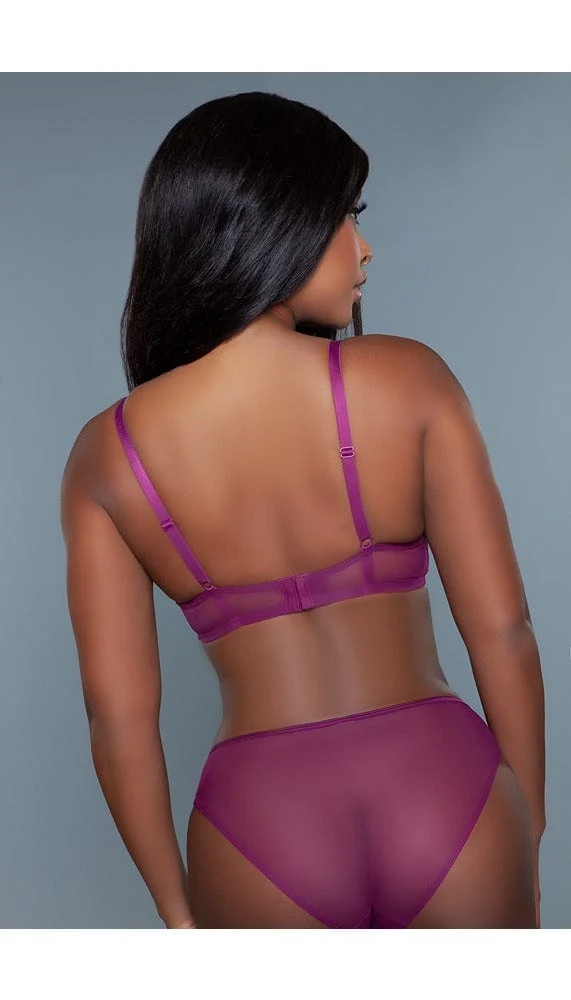 Sabrina Low-Rise Bikini Panty with Sheer Mesh Satin and Caged Front