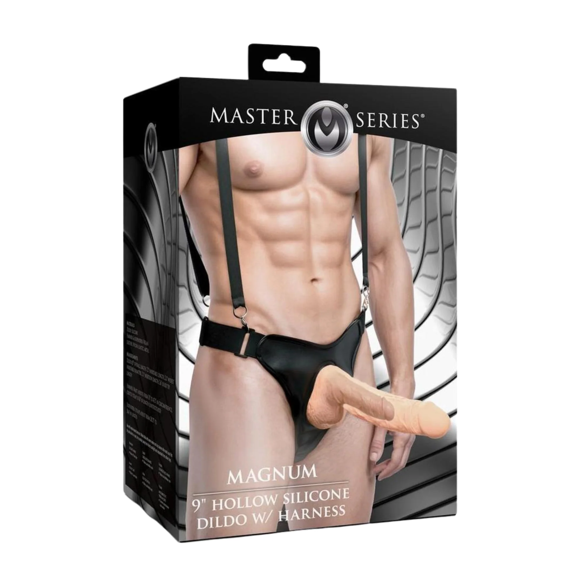 Master Series Magnum 9 Inch Hollow Silicone Dildo with Adjustable Harness for Size Play