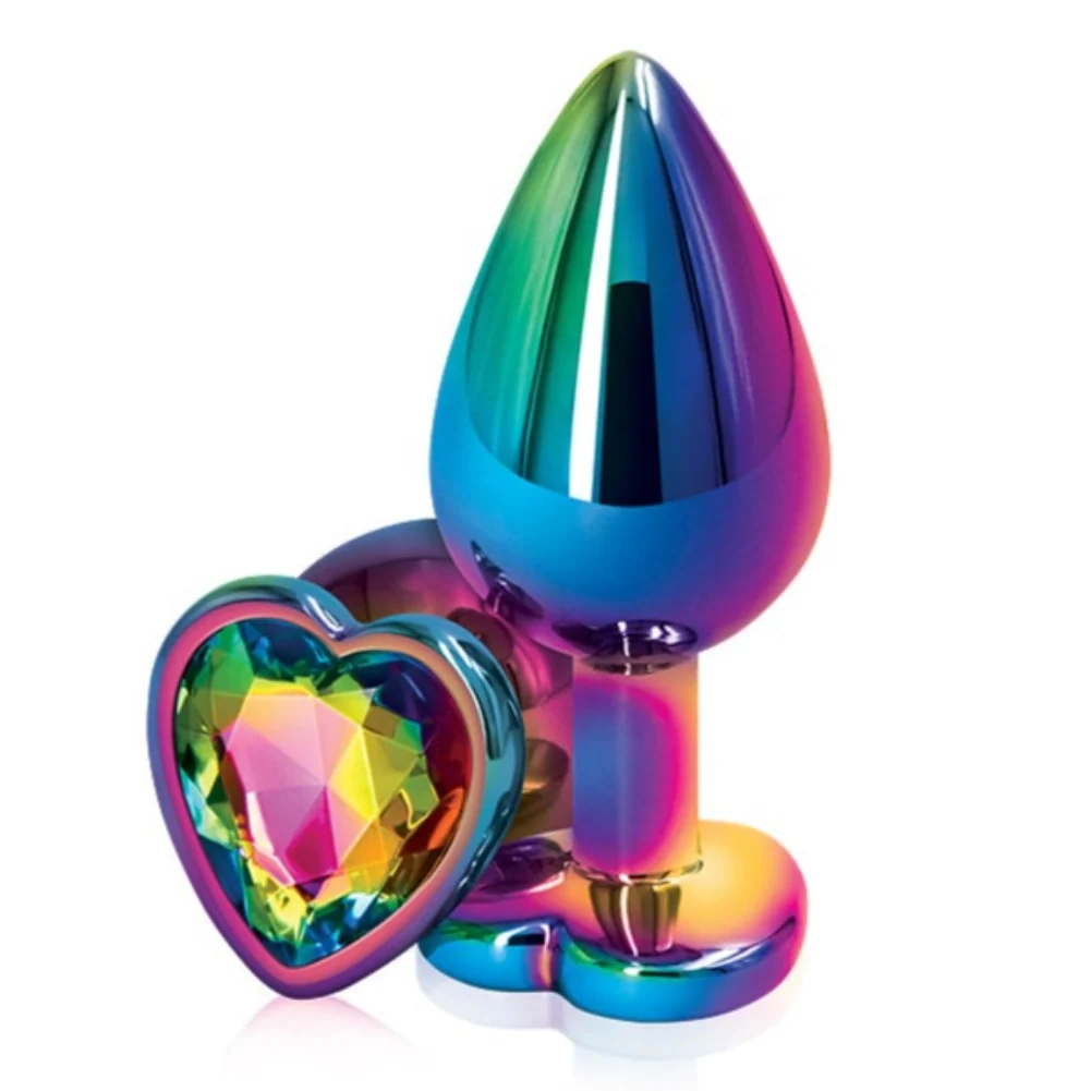Rainbow Heart Jeweled Metal Butt Plug for a Romantic Look