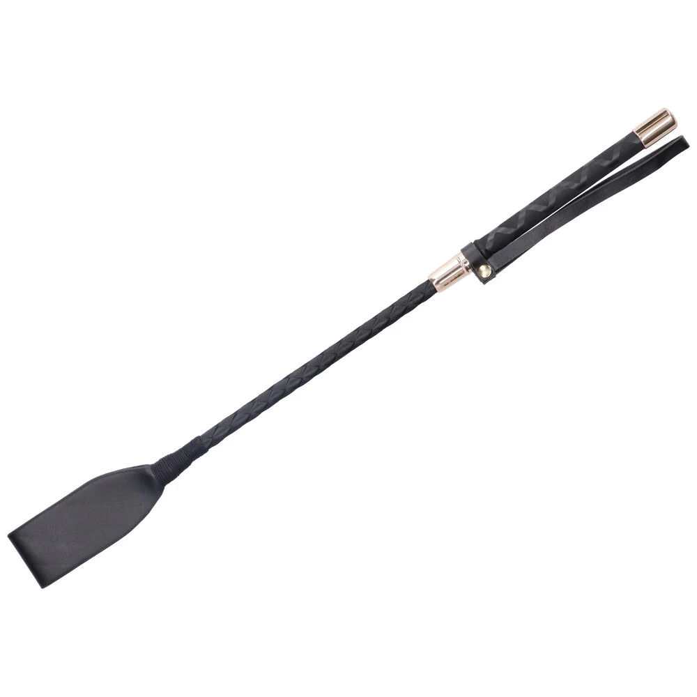 Black Braided Leather Riding Crop with Firm Handle