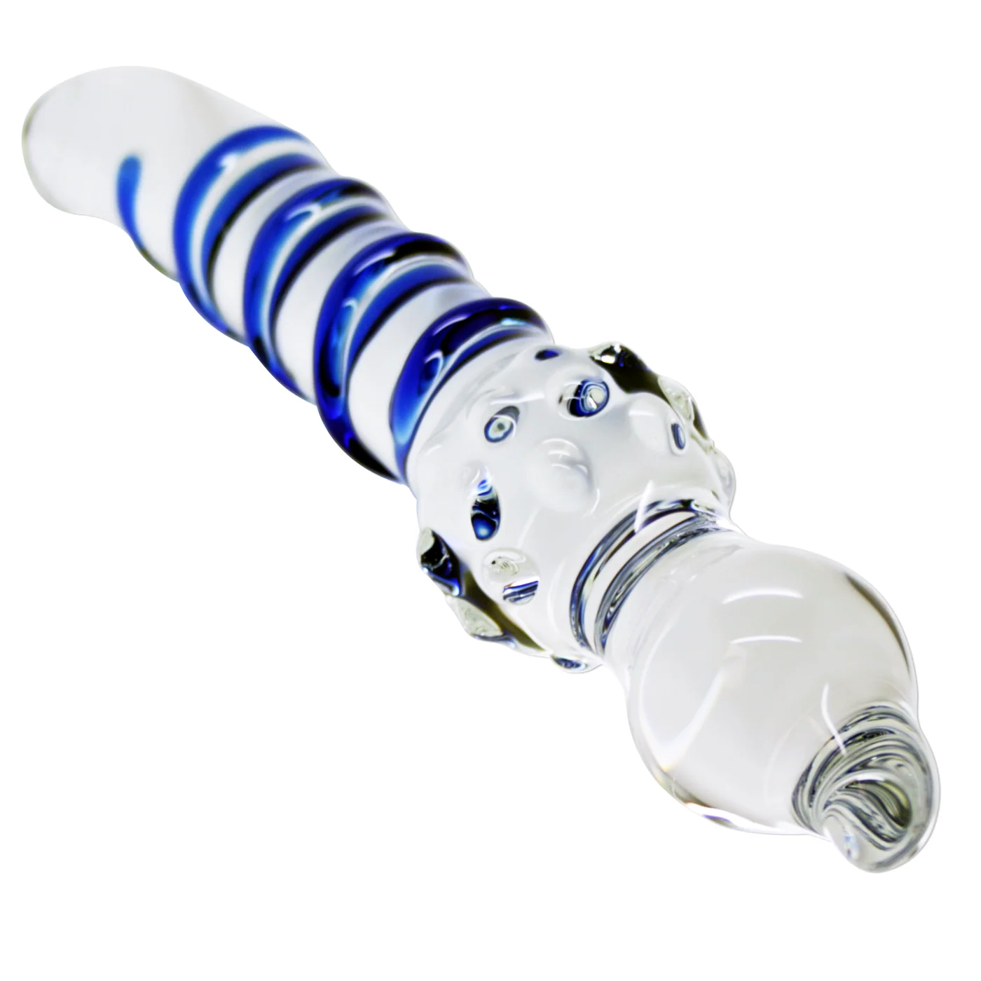Dual Ended Glass Dildo With Beaded and Swirled Textures