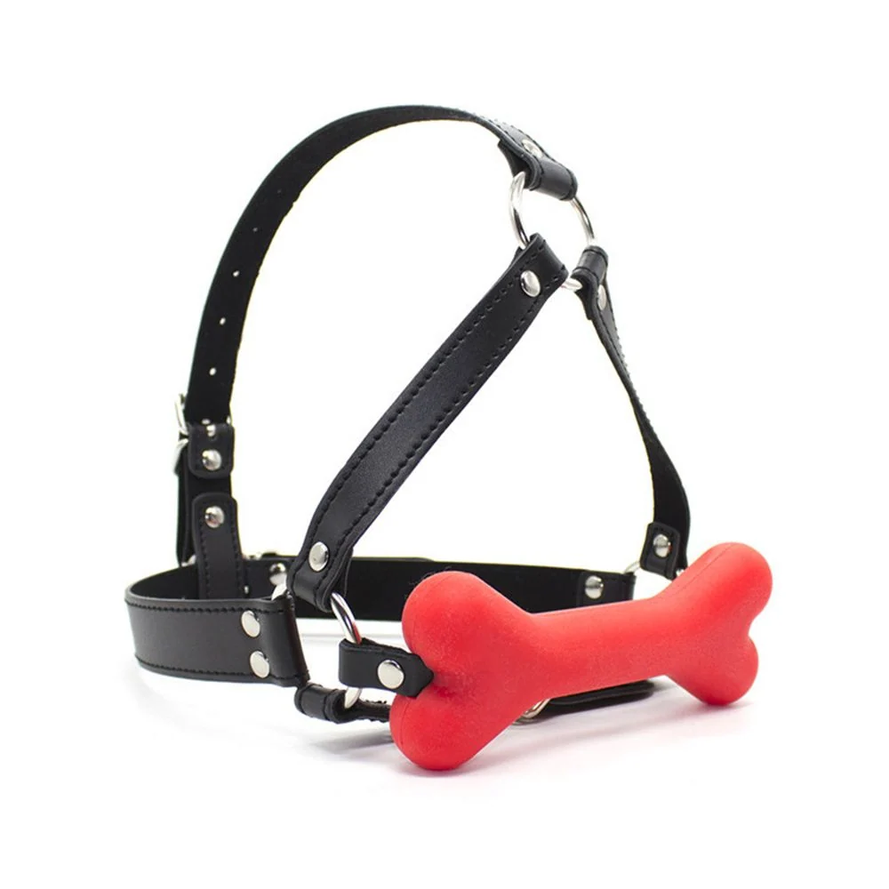 Bone Gag Head Harness in 2 Colors with Silicone Bone Gag