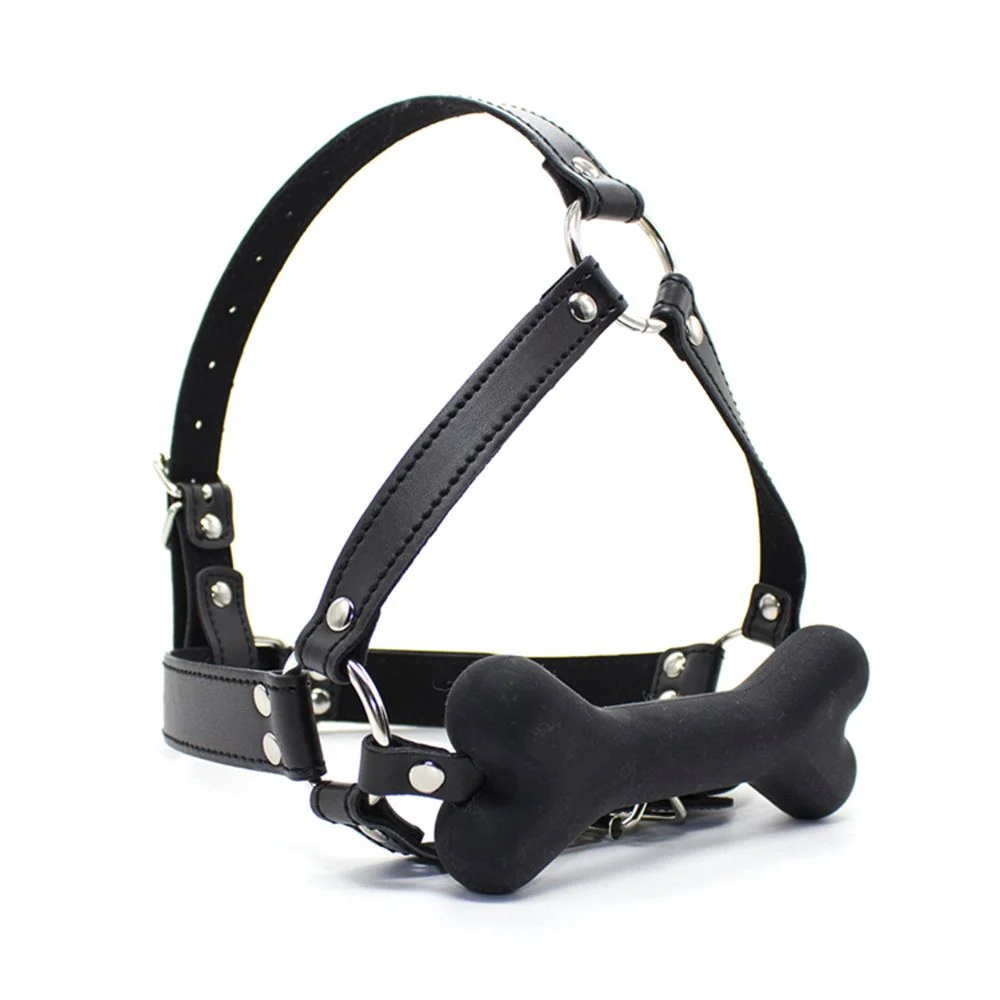Bone Gag Head Harness in 2 Colors with Silicone Bone Gag
