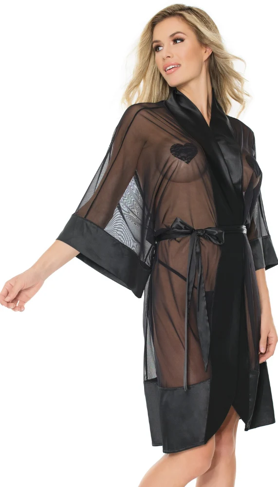 Sheer Black Robe For Layering Over Bedroom Lingerie